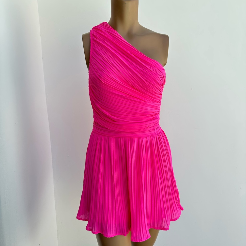 Glam Evening Vibrant Pink One-Shoulder Romper